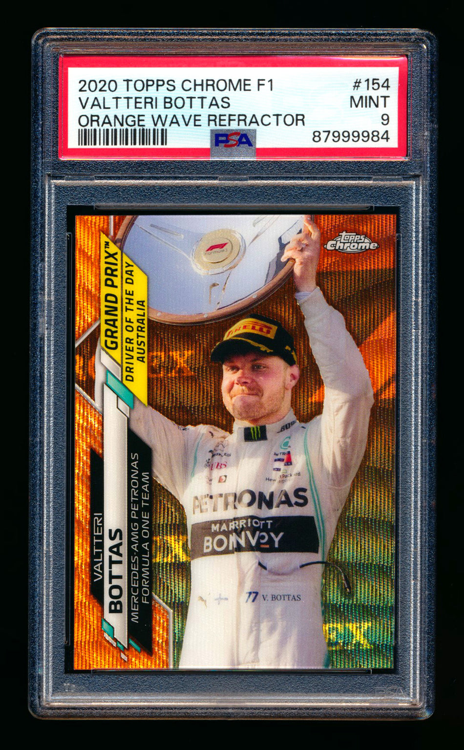 2020 Topps Chrome F1 #154 Valtteri Bottas RC Orange Wave Refractor #04/25 PSA 9