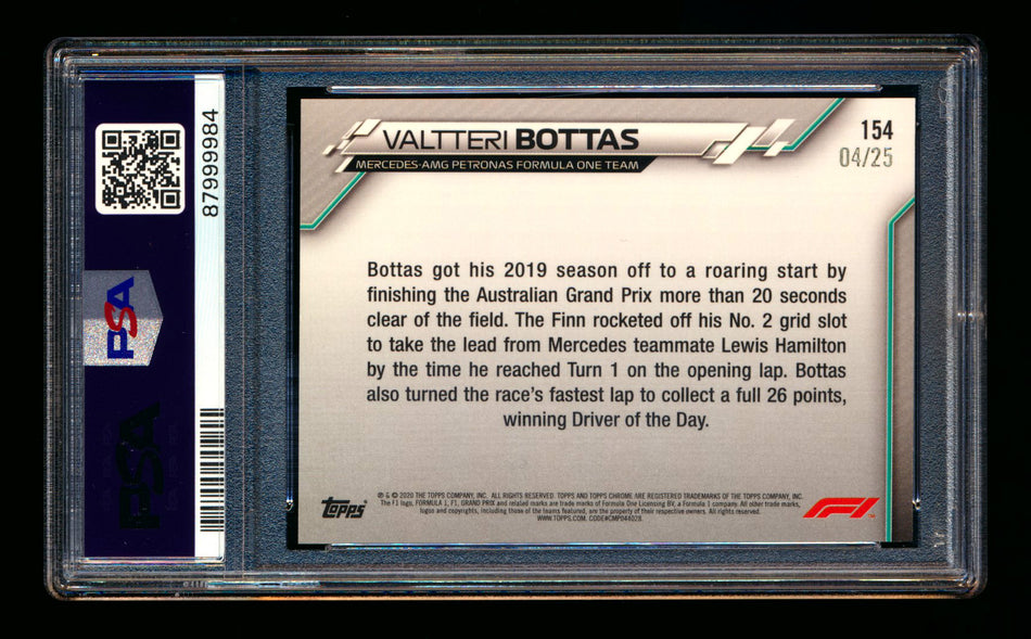 2020 Topps Chrome F1 #154 Valtteri Bottas RC Orange Wave Refractor #04/25 PSA 9