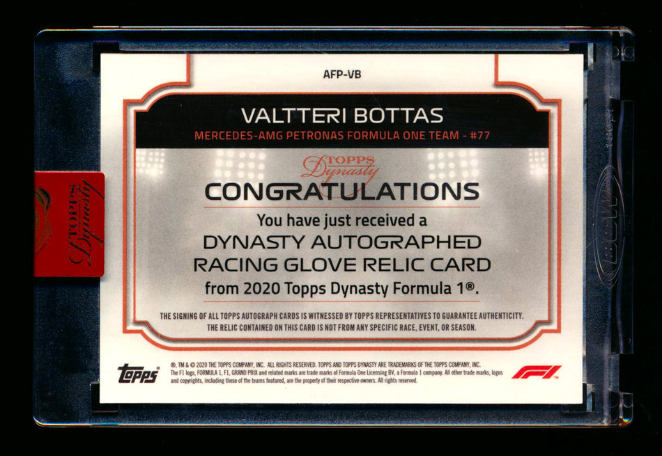 2020 Topps Dynasty F1 #AFP-VB Valtteri Bottas ROOKIE Glove Patch Autograph #06/10 ** (SOLD - $580.00 - 3/1/2025) **