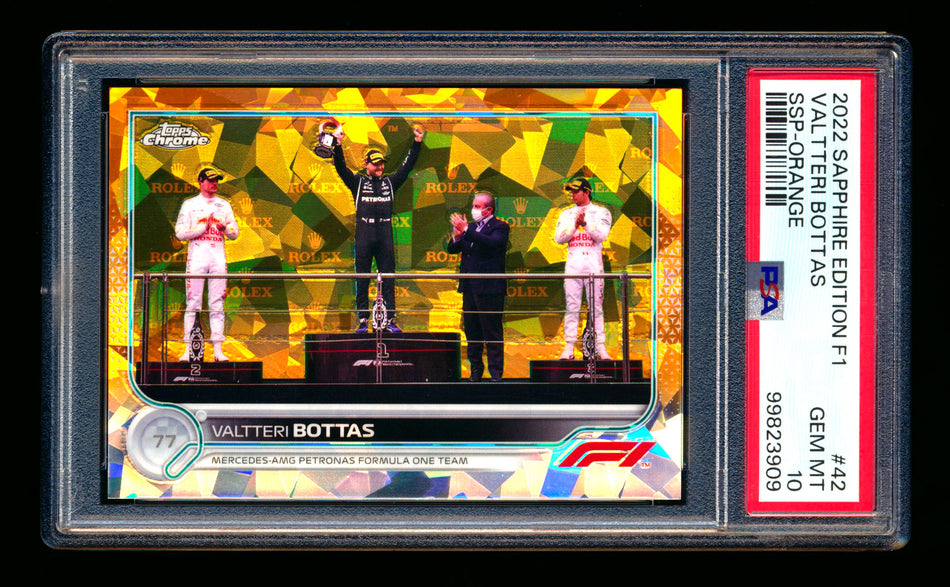 2022 Topps Chrome Sapphire F1 #42 Valtteri Bottas Orange Refractor Image Variation SSP #01/25 PSA 10 (First #!) - POP 1!