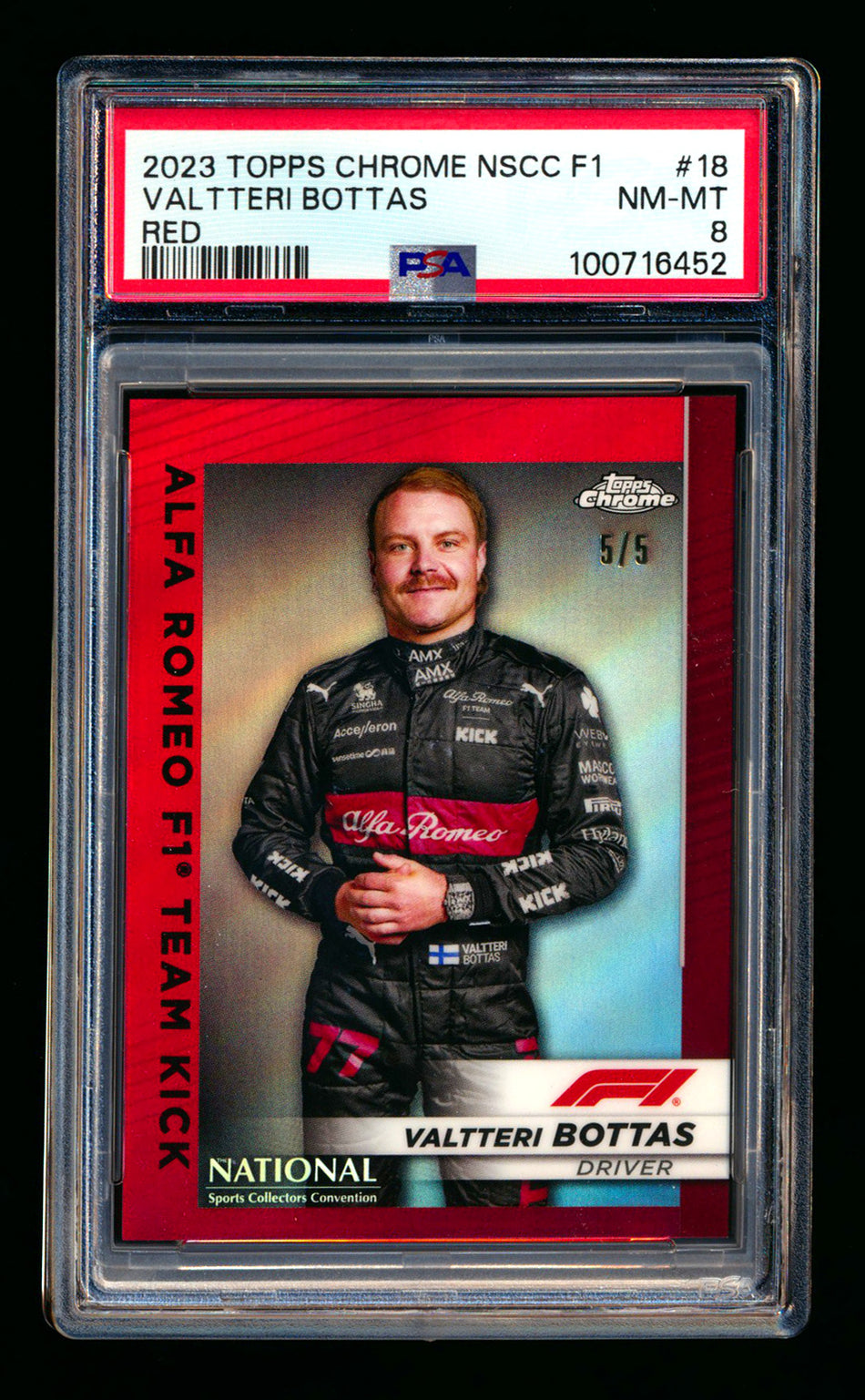 2023 Topps Chrome NSCC F1 #F1-18 Valtteri Bottas Red Refractor #5/5 PSA 8 (Last #!) ** (SOLD - $139.00 - 5/23/2025) **