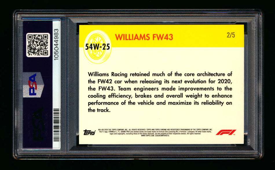 2020 Topps Chrome F1 1954 World on Wheels #54W-25 Williams FW43 RC Red Refractor #2/5 PSA 9