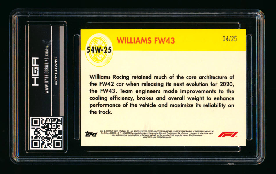 2020 Topps Chrome F1 1954 World on Wheels #54W-25 Williams FW43 RC Orange Refractor #04/25 HGA 9.5