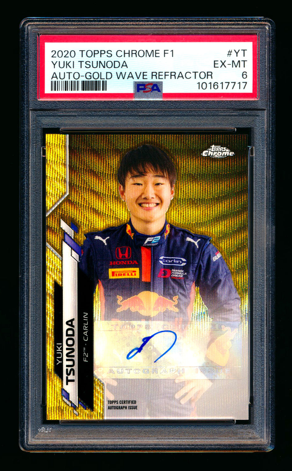 2020 Topps Chrome F1 #F1A-YT Yuki Tsunoda RC Gold Wave Refractor Autograph #14/50 PSA 6