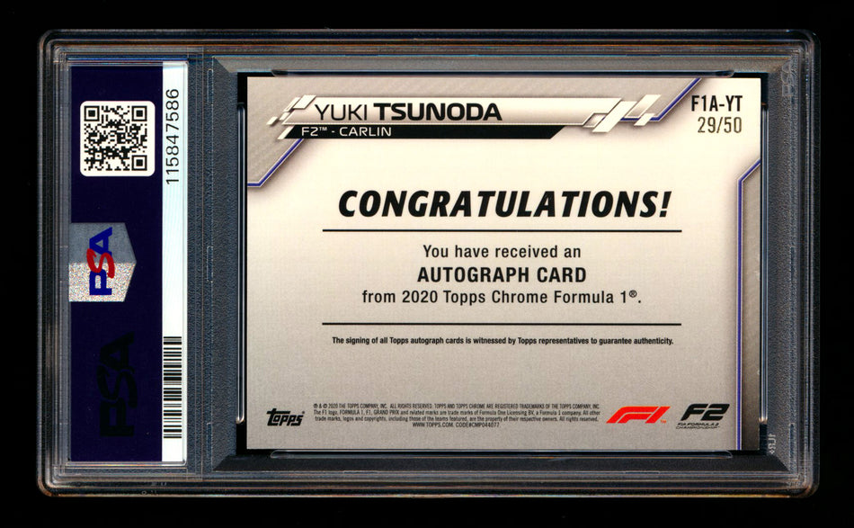 2020 Topps Chrome F1 #F1A-YT Yuki Tsunoda RC Gold Refractor Autograph #29/50 PSA 8 DNA 10 ** (SOLD - $249.00 - 12/12/2025) **