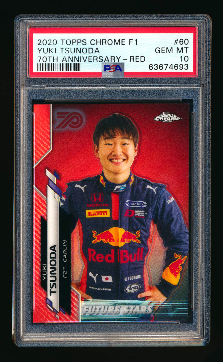 2020 Topps Chrome F1 #60 Yuki Tsunoda RC 70th Anniversary Red Refractor PSA 10 ** (SOLD - $950.00 - 10/23/2024) **