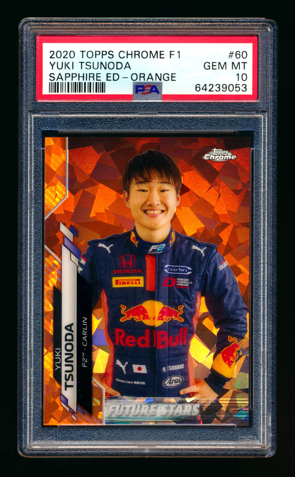 2020 Topps Chrome Sapphire F1 #60 Yuki Tsunoda RC Orange Refractor #19/25 PSA 10 - POP 1!