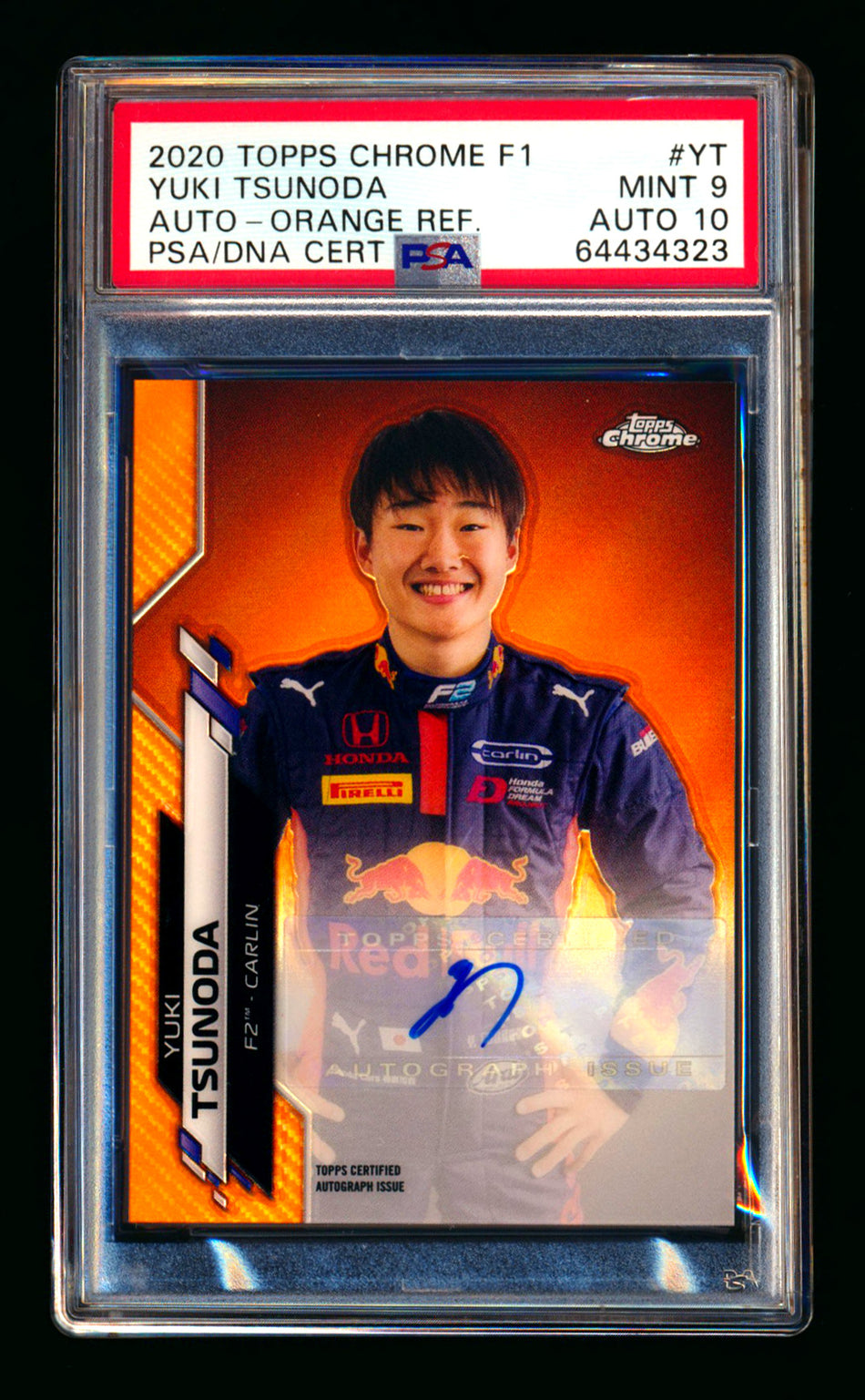 2020 Topps Chrome F1 #F1A-YT Yuki Tsunoda RC Orange Refractor Autograph #06/25 PSA 9 DNA 10