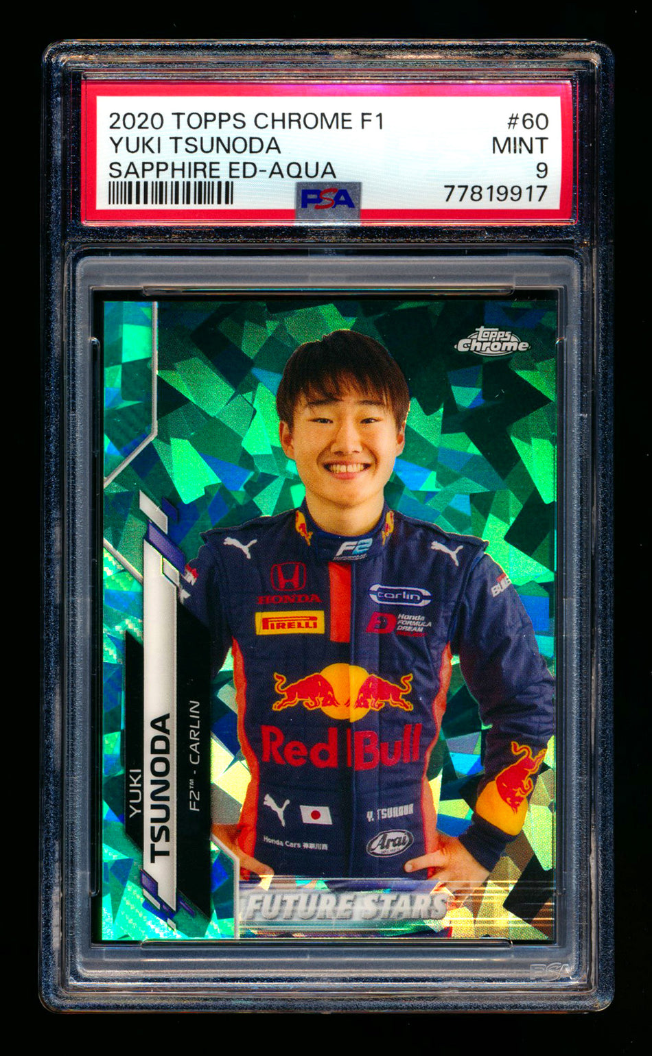 2020 Topps Chrome Sapphire F1 #60 Yuki Tsunoda RC Aqua Refractor #29/99 PSA 9