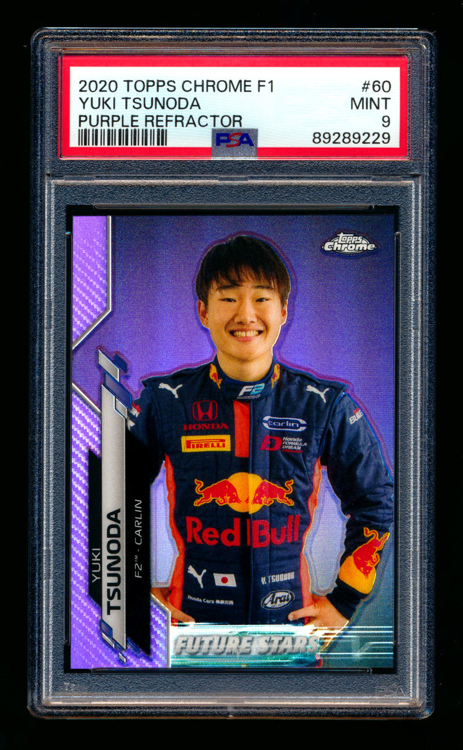 2020 Topps Chrome F1 #60 Yuki Tsunoda RC Purple Refractor #268/399 PSA 9