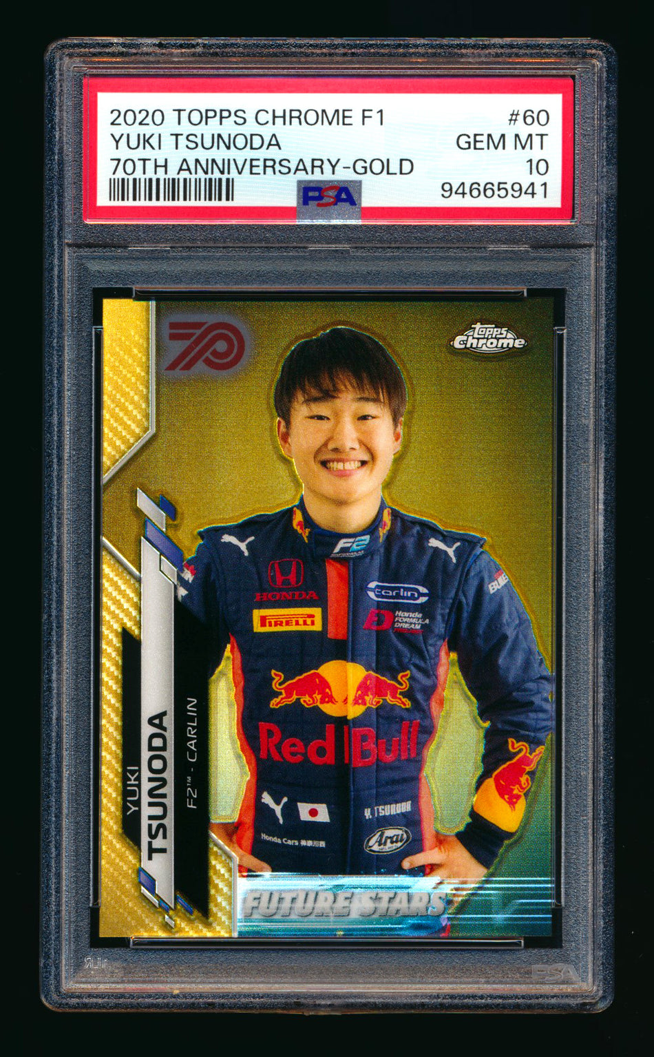 2020 Topps Chrome F1 #60 Yuki Tsunoda RC 70th Anniversary Gold Refractor PSA 10