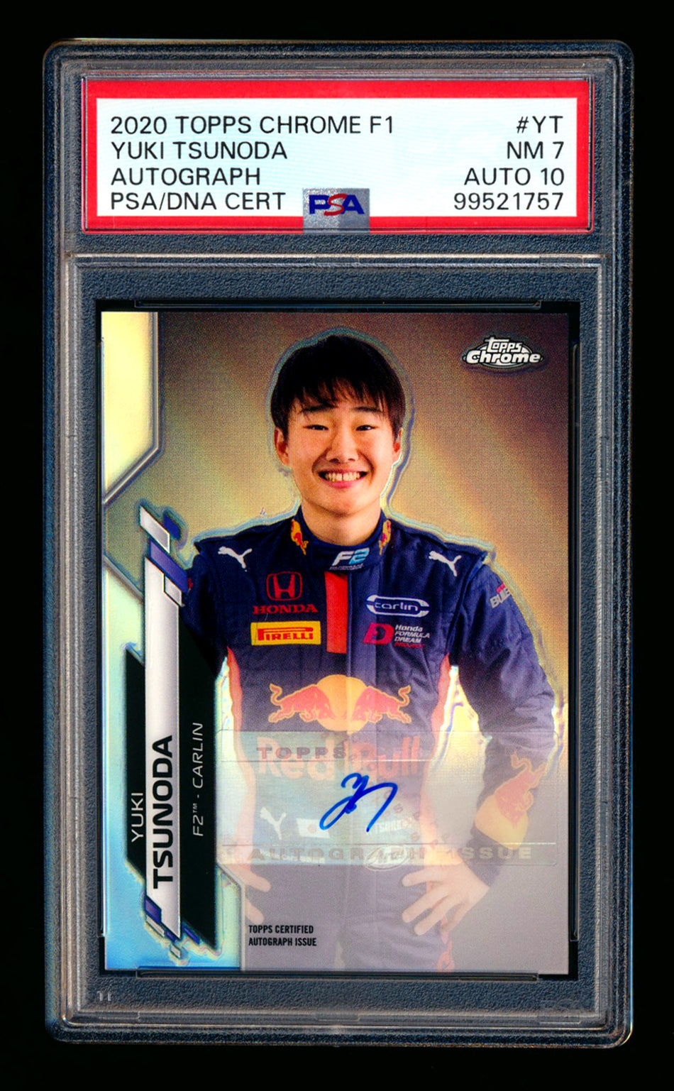 2020 Topps Chrome F1 #F1A-YT Yuki Tsunoda RC Refractor Autograph #500/541 PSA 7 DNA 10