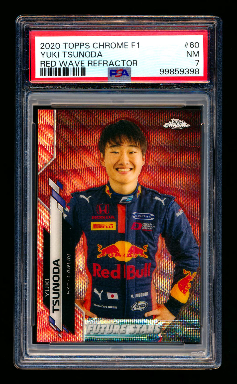 2020 Topps Chrome F1 #60 Yuki Tsunoda RC Red Wave Refractor #4/5 PSA 7