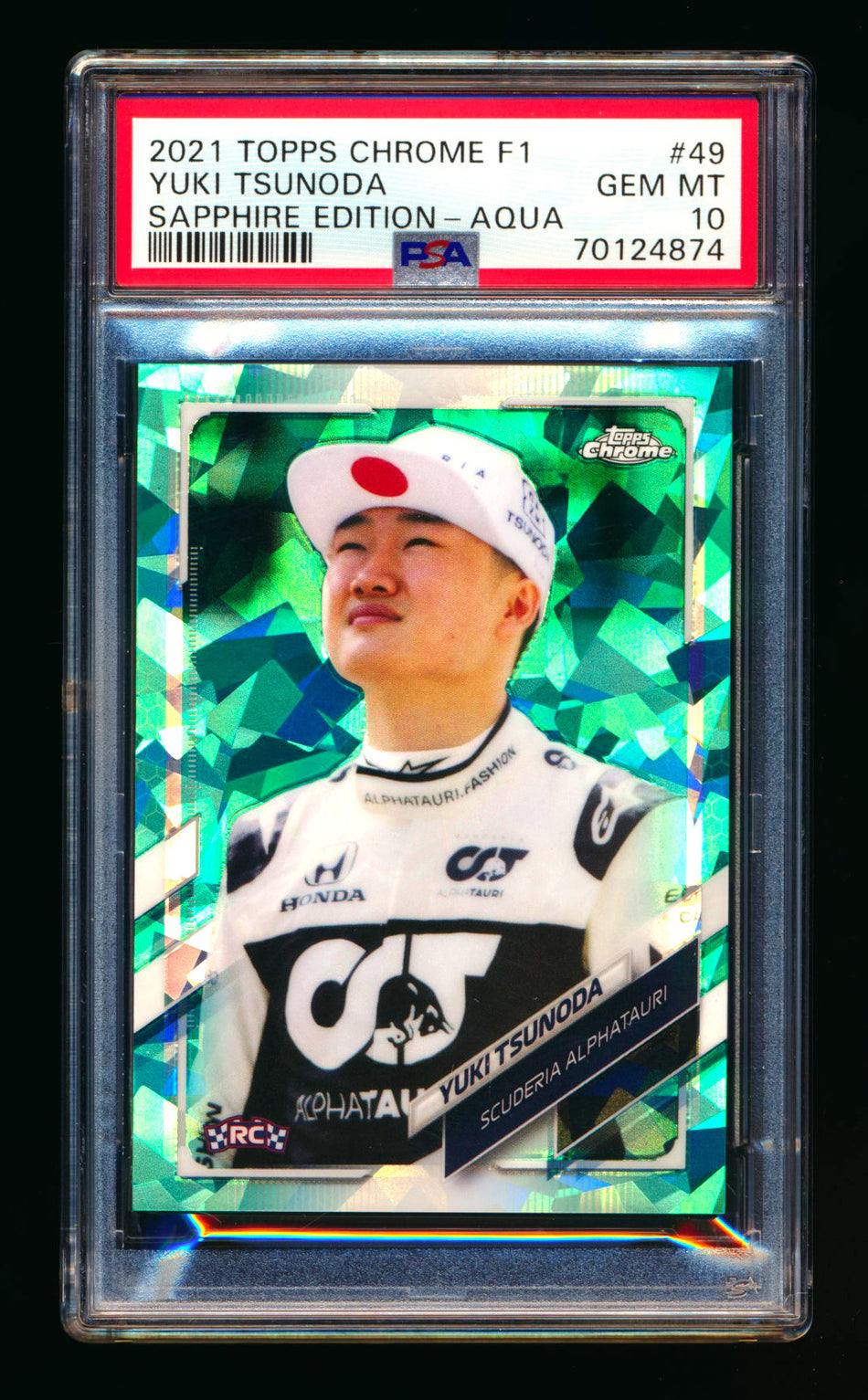 2021 Topps Chrome Sapphire F1 #49 Yuki Tsunoda RC Aqua Refractor #28/99 PSA 10 ** (SOLD - $49.00 - 11/22/2024) **