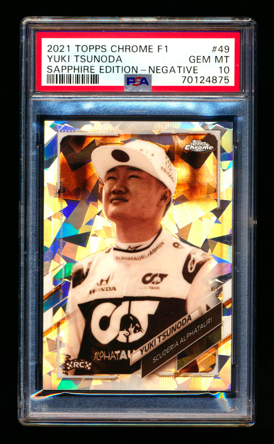 2021 Topps Chrome Sapphire F1 #49 Yuki Tsunoda RC Negative Refractor #088/100 PSA 10 ** (SOLD - $49.00 - 11/22/2024) **