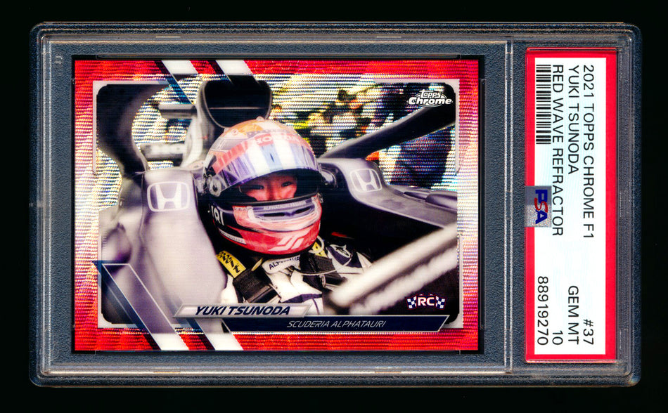 2021 Topps Chrome F1 #37 Yuki Tsunoda RC Red Wave Refractor #1/5 PSA 10 (First #!)