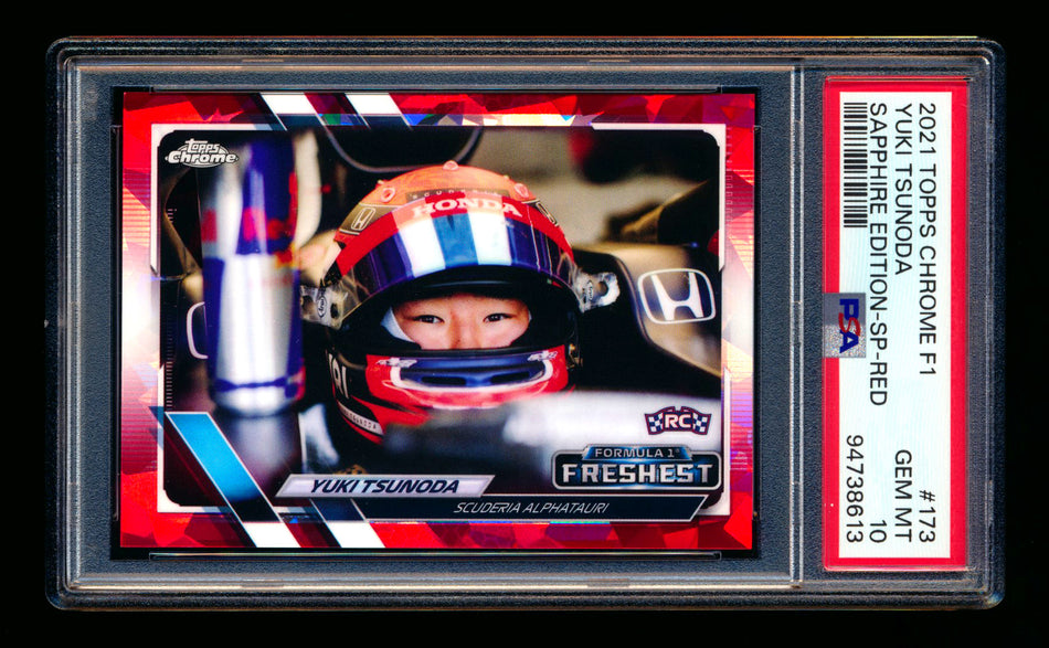 2021 Topps Chrome Sapphire F1 #173 Yuki Tsunoda RC Red Refractor Image Variation SP #2/5 PSA 10 ** (SOLD eBay - $761.00 - 1/5/2025) **