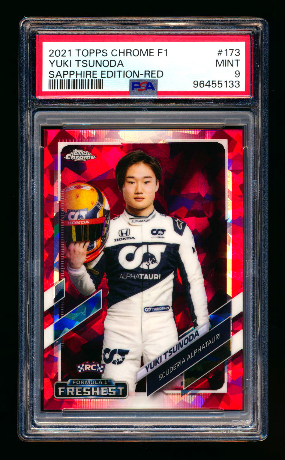 2021 Topps Chrome Sapphire F1 #173 Yuki Tsunoda RC Red Refractor #3/5 PSA 9 ** (SOLD eBay - $222.00 - 12/23/2024) **