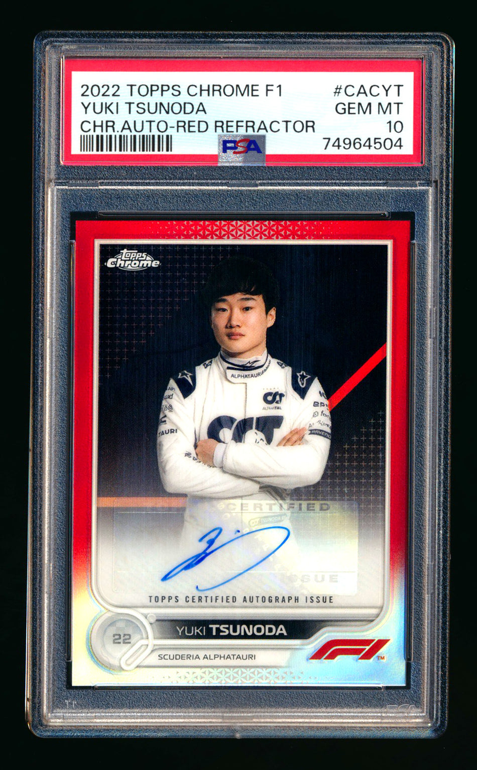 2022 Topps Chrome F1 #CAC-YT Yuki Tsunoda Red Refractor Autograph #5/5 PSA 10 (Last #!)