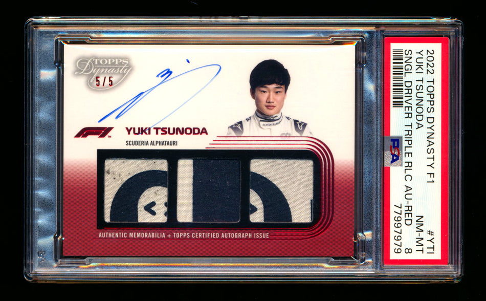 2022 Topps Dynasty F1 #SDTRA-YTI Yuki Tsunoda Red Triple Patch Autograph #5/5 PSA 8 NM-MT (Last #!)