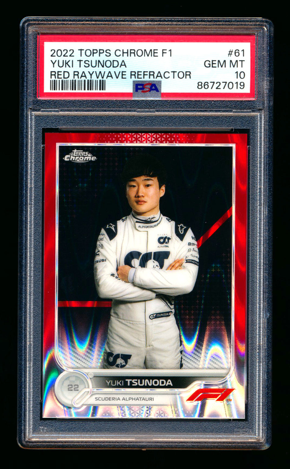 2022 Topps Chrome F1 #61 Yuki Tsunoda Red Raywave Refractor Portrait #2/5 PSA 10