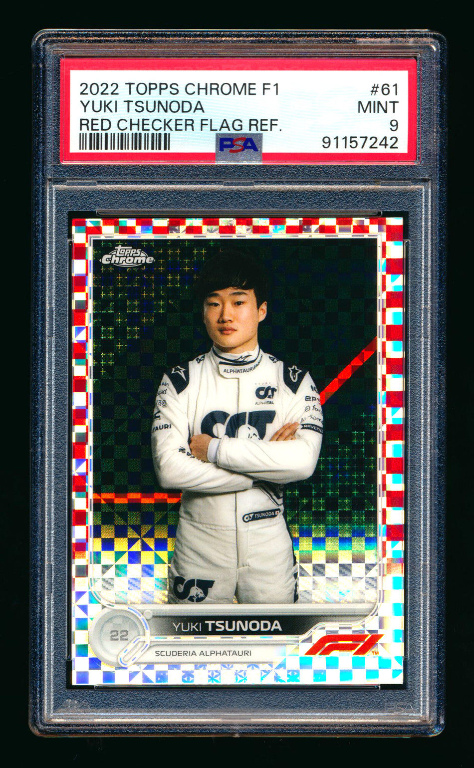 2022 Topps Chrome F1 #61 Yuki Tsunoda Red Checker Flag Refractor Portrait #1/5 PSA 9 (First #!) ** (SOLD - $125.00 - 5/29/2026) **