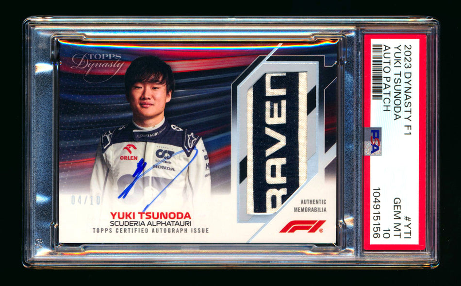 2023 Topps Dynasty F1 #DAP-YTI Yuki Tsunoda Patch Autograph #04/10 PSA 10 Gem Mint - POP 1!