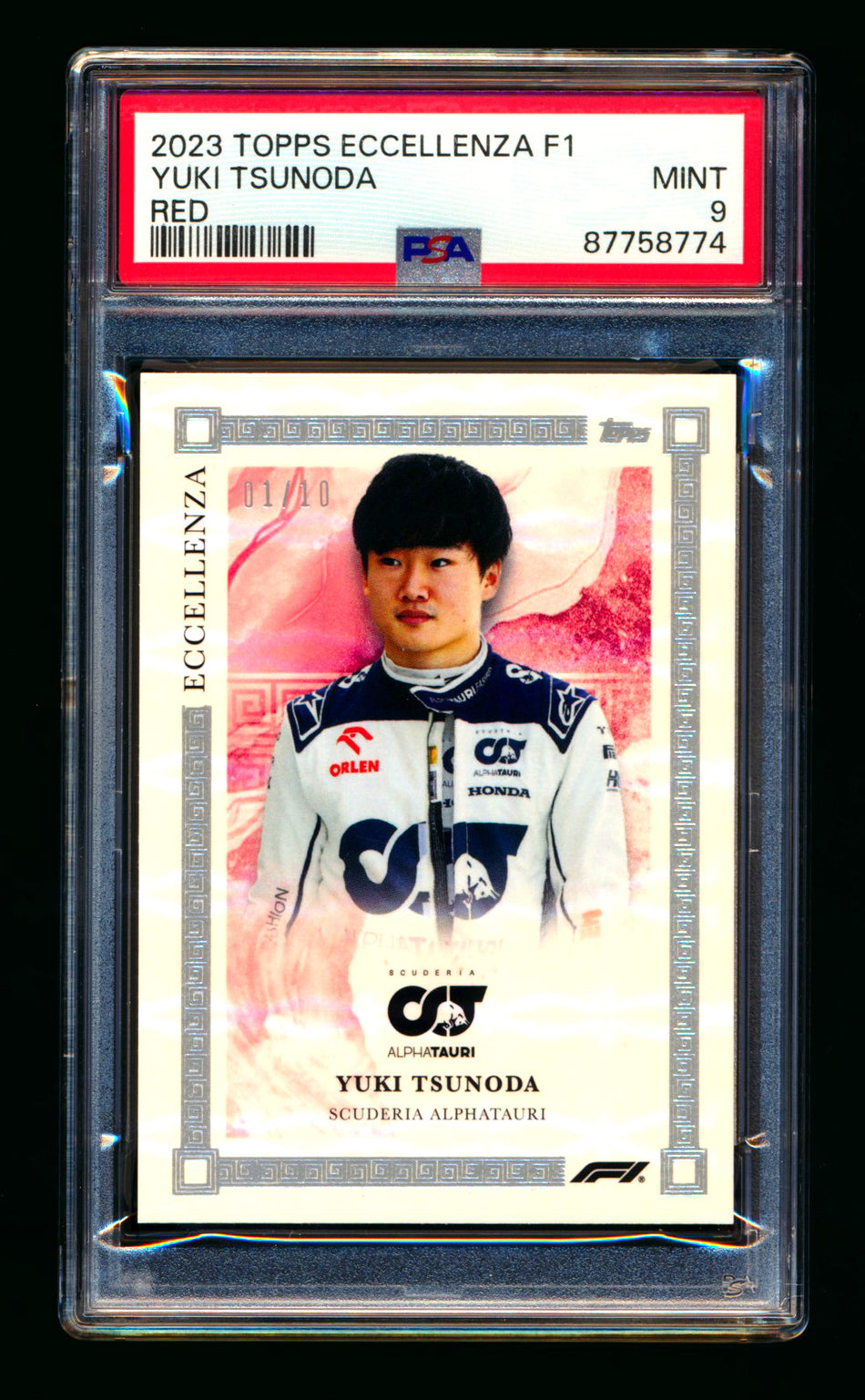 2023 Topps Eccellenza F1 Yuki Tsunoda RC Red Parallel #01/10 PSA 9 (First #!) ** (SOLD eBay - $95.00 - 5/6/2026) **