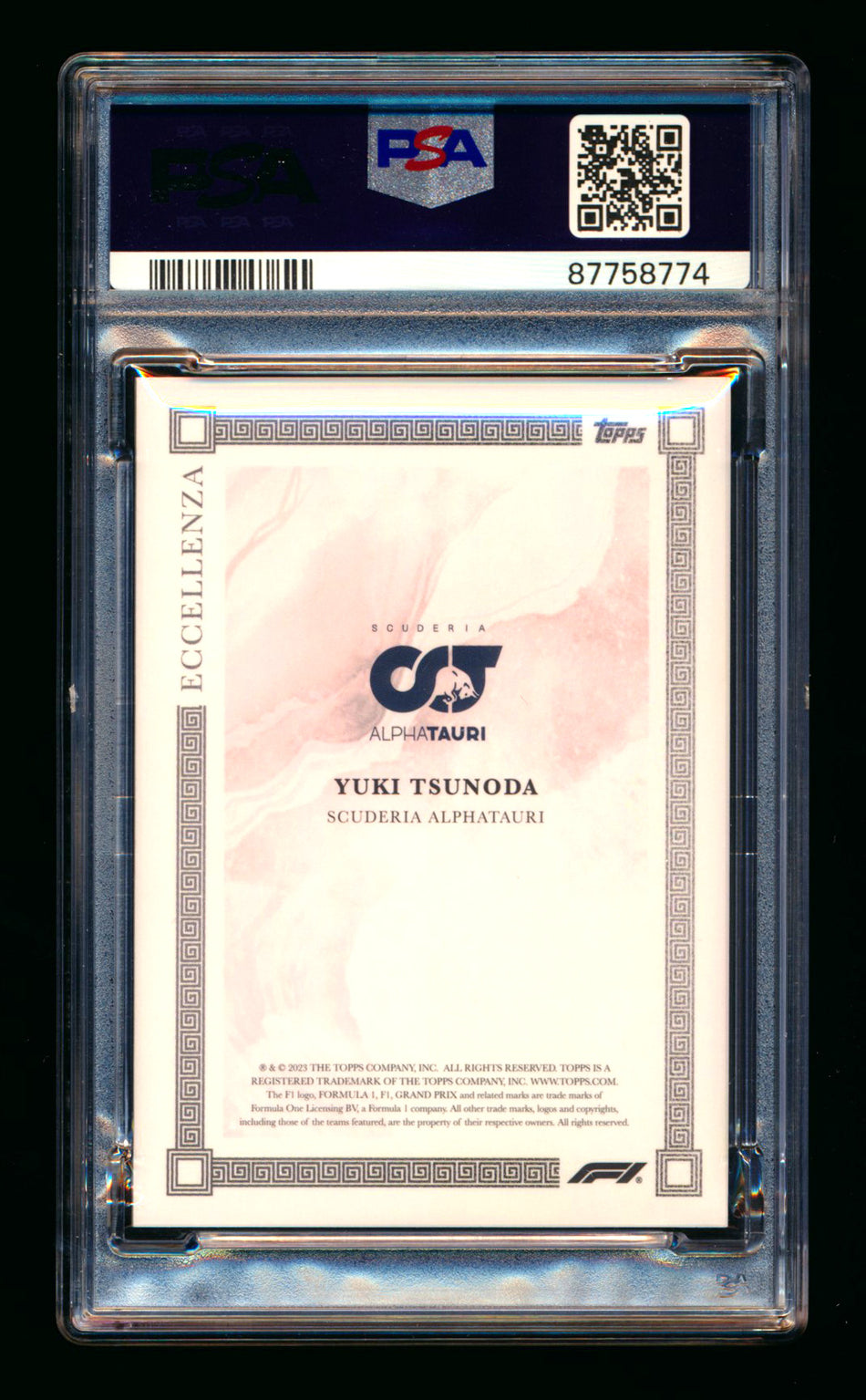 2023 Topps Eccellenza F1 Yuki Tsunoda RC Red Parallel #01/10 PSA 9 (First #!) ** (SOLD eBay - $95.00 - 5/6/2026) **